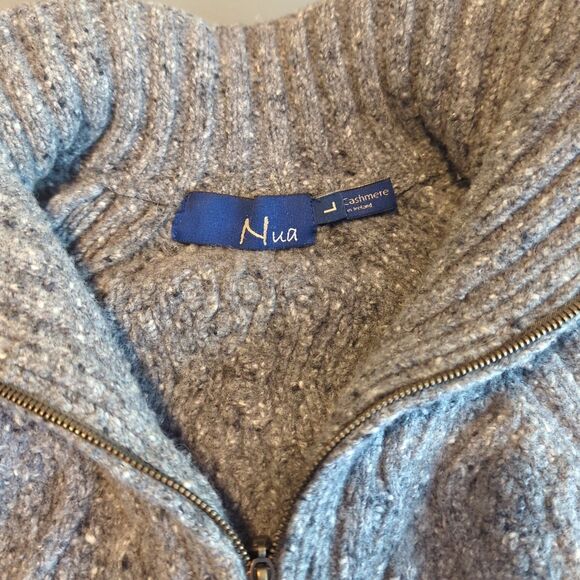 Nua Sweater Womens Large Gray Merino Wool Cashmere 1/4 Zip Ireland - Picture 5 of 9